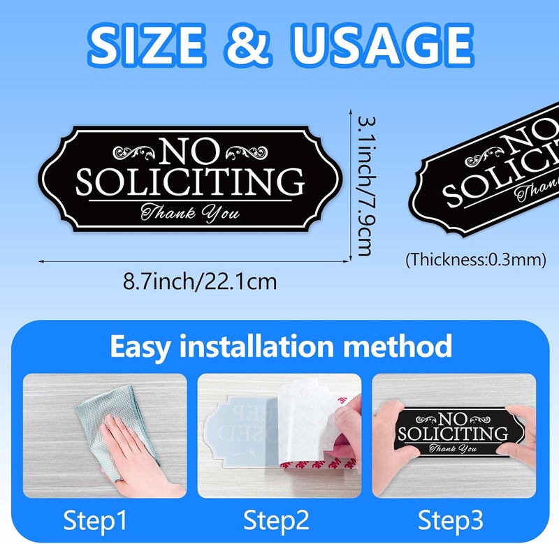 LUHIMO No Soliciting Sign Sticker for Front Door, Self-Adhesive Modern No Solicitors Sign for Home, Weatherproof and UV Resistant No Solicitation Signs for House, Business, Office, Door, Window (White) - Image 2